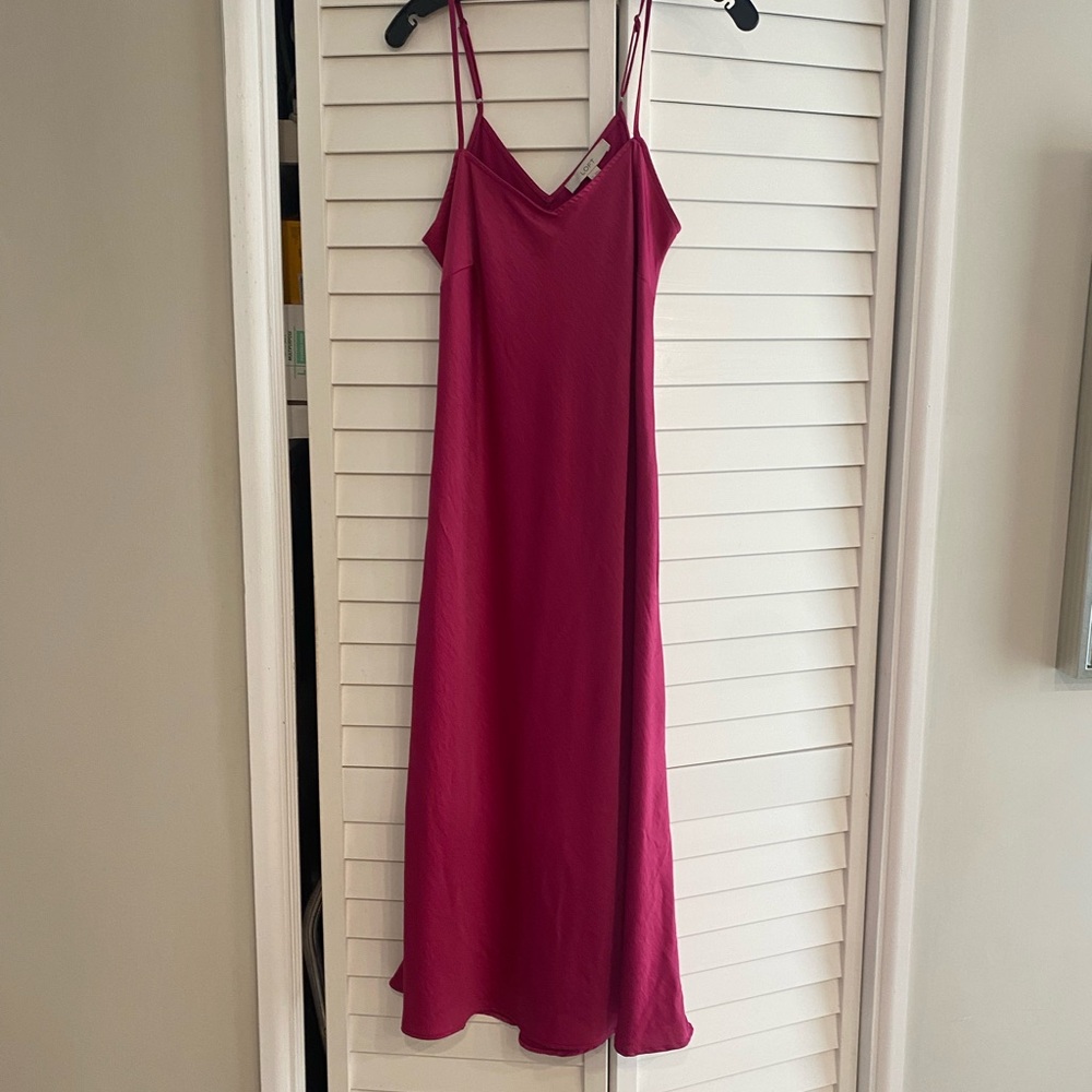Ann Taylor LOFT Bias Midi Slip Dress Magenta 6 - Picture 2 of 6